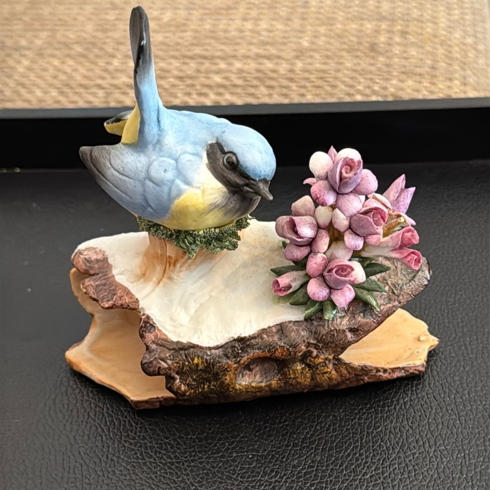 Capodimonte Figure Aita for Birks Canada Ceramic Blue Bird w Flowers